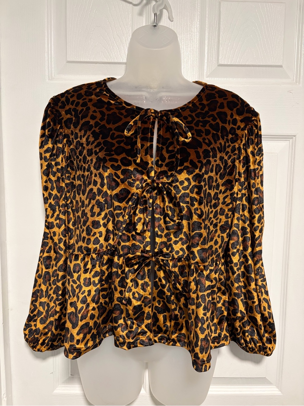 Ultra Pink Leopard Tie-Front Peplum Blouse - Brown/Black